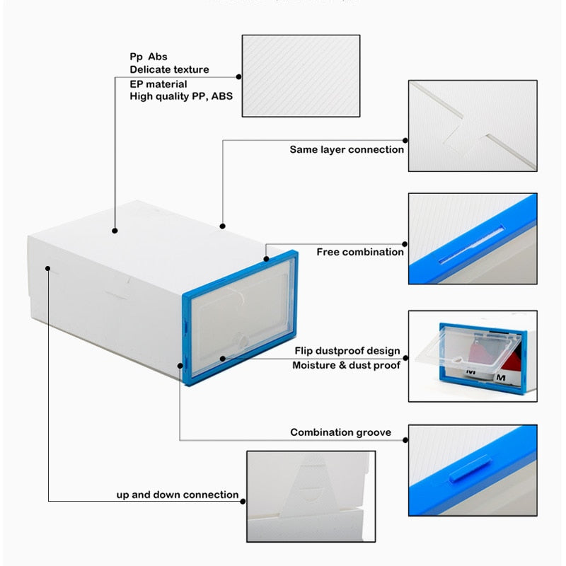 6pcs Transparent Shoe Box Thickened Dustproof Desktop Cosmetic Storage Box Stackable Combination Shoe Cabinet Shoe Organizers