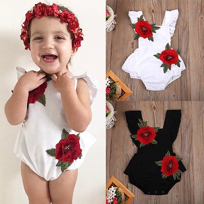 Pudcoco US Stock New Kids Baby Clothes Girl Floral Romper Jumpsuit Stereo Flowers Romper Sunsuit Summer Outfits