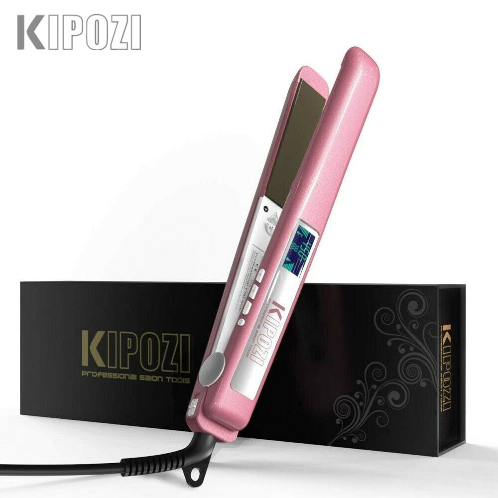 KIPOZI Professional Hair Straightener Titanium Plate Flat Iron with LCD Digital Screen Dual Voltage Hair Tool Fast Heating