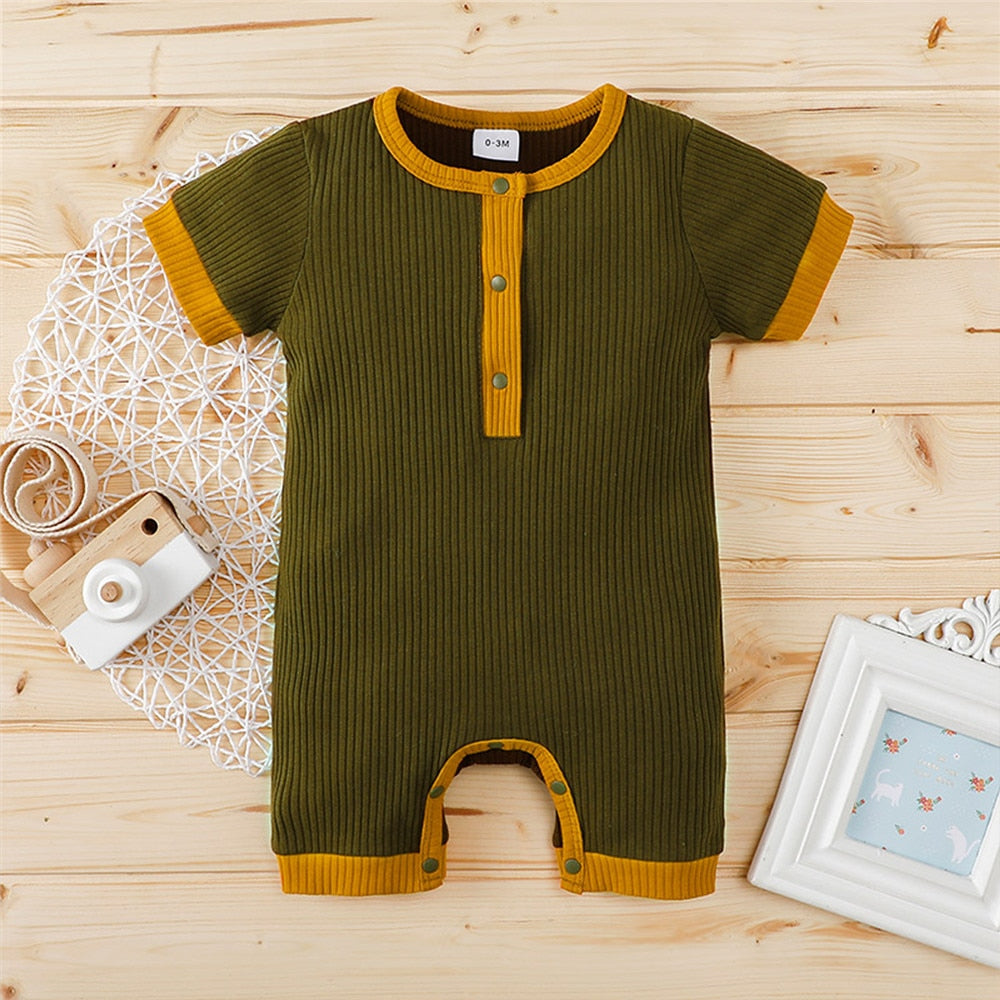 lioraitiin 0-18m Newborn Infant Baby Boy Girl Summer Romper Short Sleeve Cotton Soft Solid Jumpsuit Casual Clothing