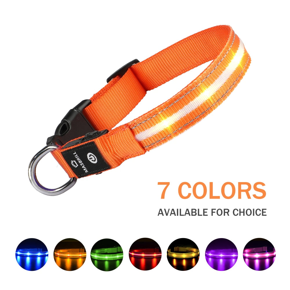 MASBRILL USB Rechargeable Pet Dog LED Glowing Collar Luminous Flashing Necklace Collar Outdoor Walking Night Safety Supplies