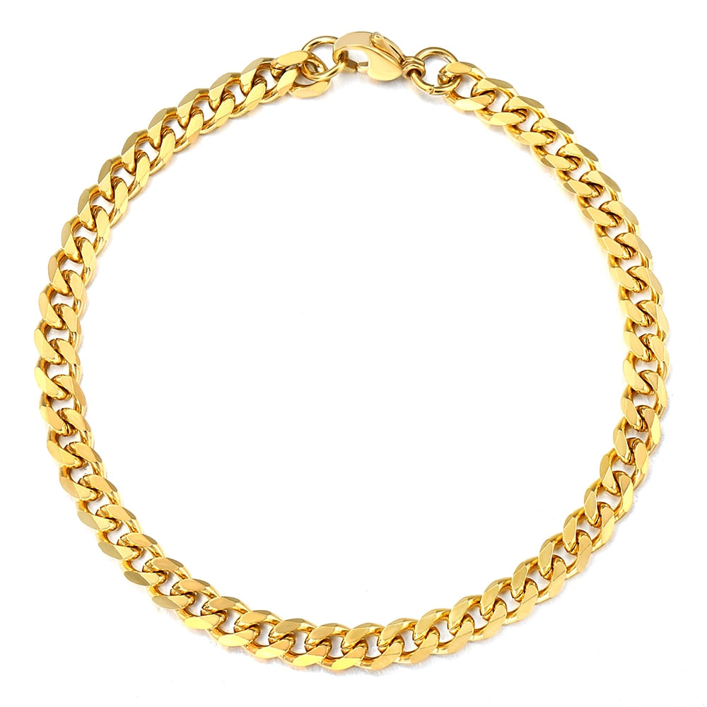 Punk Stainless Steel Bracelets For Men Women Gold Color Silver Color Curb Cuban Link Chain Wristband Miami Jewelry Gifts