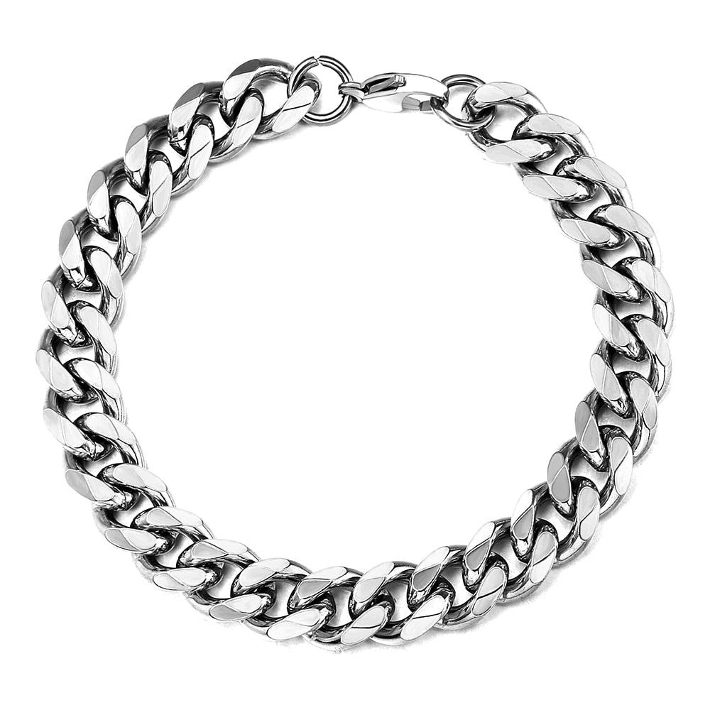 Punk Stainless Steel Bracelets For Men Women Gold Color Silver Color Curb Cuban Link Chain Wristband Miami Jewelry Gifts