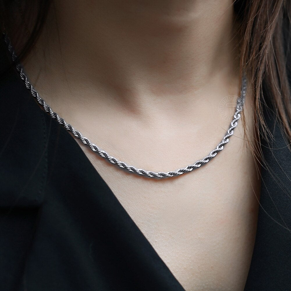 3/5/7mm Twisted Rope Chain Necklace Stainless Steel Choker Men Women Jewelry Gold Silver Color Chains Gift 22inch KNM178US