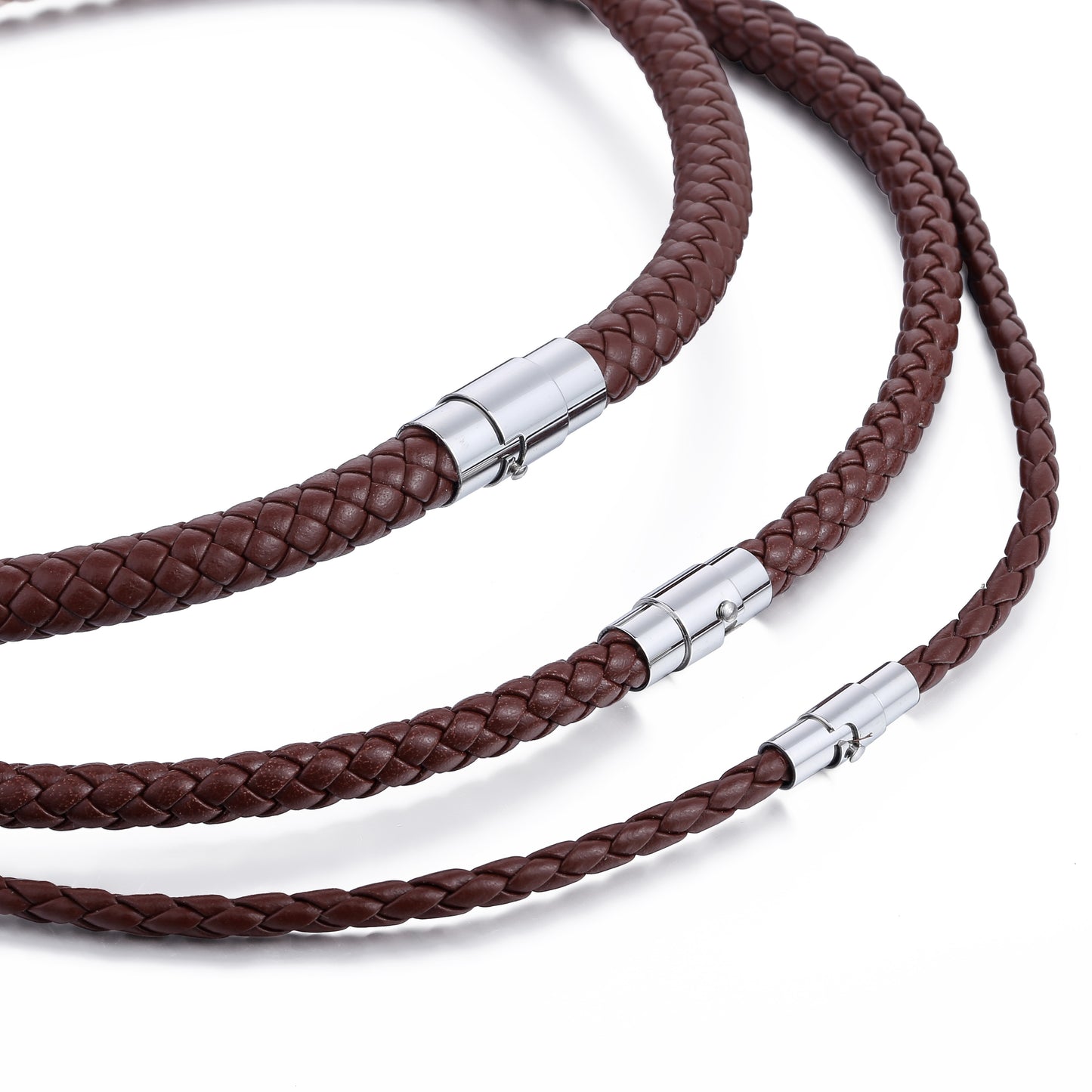 Men's Leather Choker Brown Black Braided Rope Chain Necklace For Men Boys Stainless Steel Clasp Male Jewelry Dropshipping UNM09A