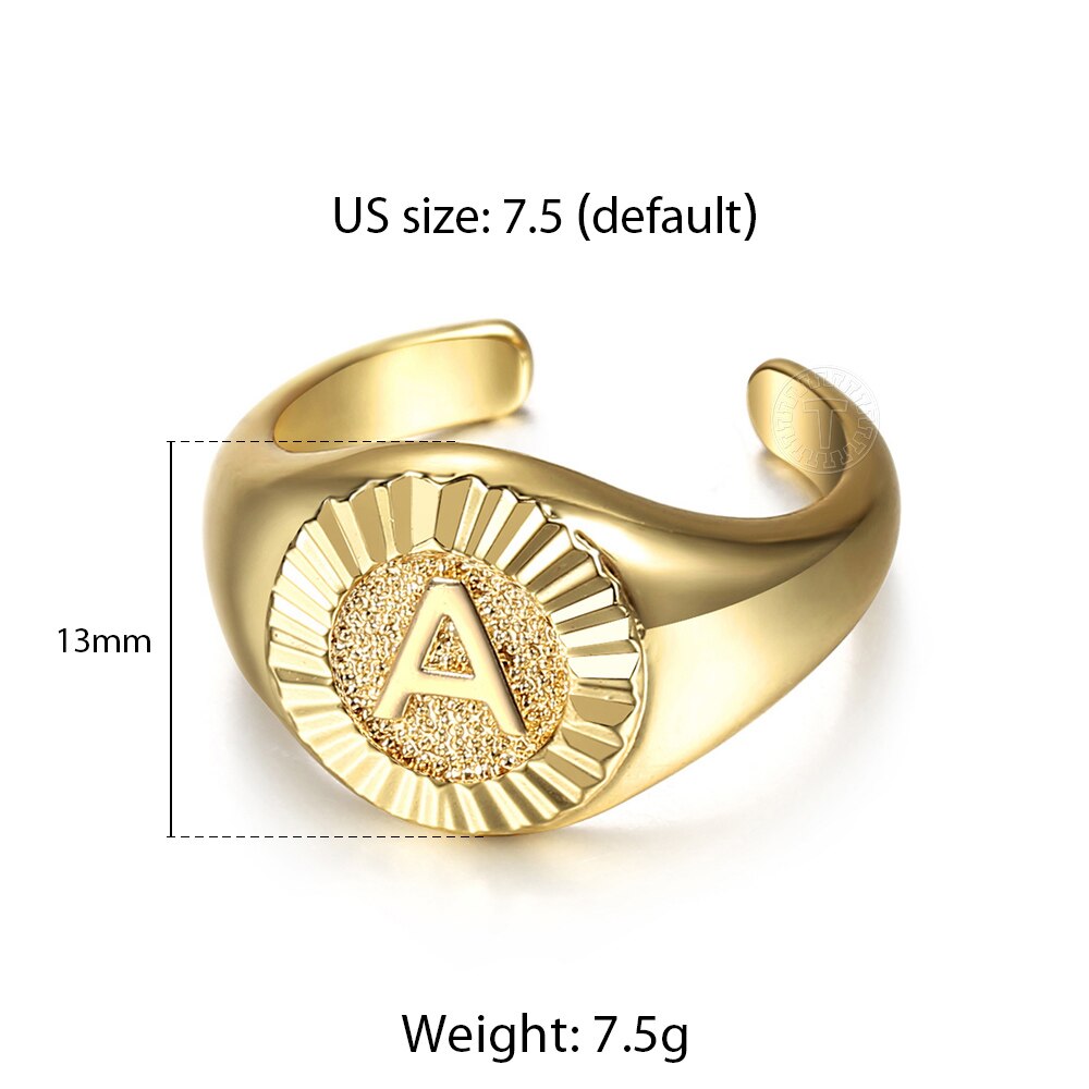 Gold Plated Stainless Steel Initial A-Z Letters Open Adjustable Rings For Women Men Letter Name Ring Birthday Party Jewelry