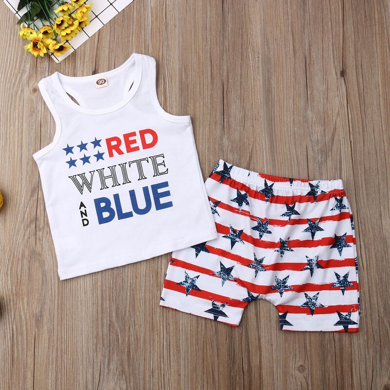 Pudcoco Fast Shipping Independence Day Costume Clothes Kids Baby Boys Clothes Set Sleeveless T-shirt Tops+Pants Outfit Set