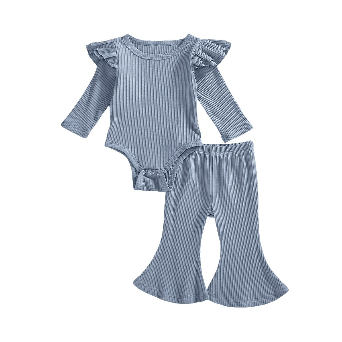 lioraitiin 0-24M Baby Girls Clothing Sets Ruffles Long Sleeve Rompers Tops+Flare Pants Casual Ribbed Knitted Outfits 10 Colors