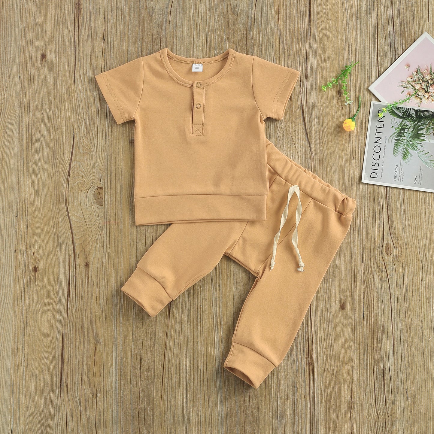 lioraitiin 0-18M Newborn Baby Girls 2Pcs Outfit Set Long Sleeve Solid Cotton Top Long  Pants 4Styels