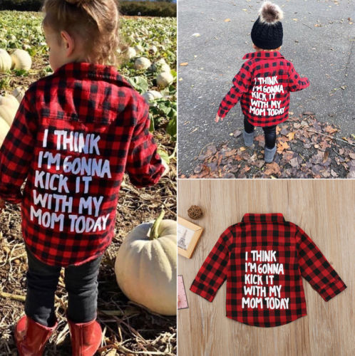 Pudcoco US Stock Free Shipping Toddler Kids Baby Boy Girl Plaid Letter Turn Down Collar Long Sleeve Cotton Tops Shirt  Clothes