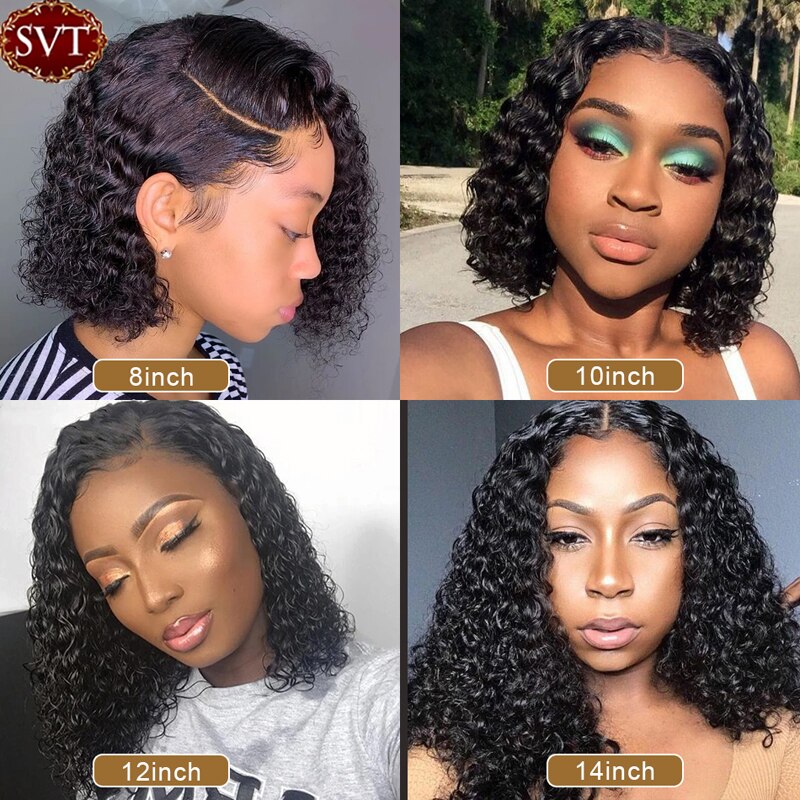 SVT Indian Deep Wave Bob Lace Frontal Wigs Remy Hair Short Bob Curly Lace Closure Human Hair Wigs Cheap Preplucked Natural Black