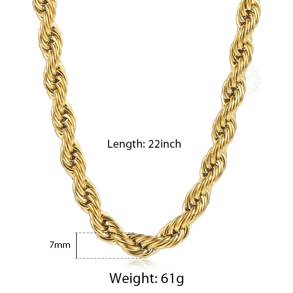 3/5/7mm Twisted Rope Chain Necklace Stainless Steel Choker Men Women Jewelry Gold Silver Color Chains Gift 22inch KNM178US