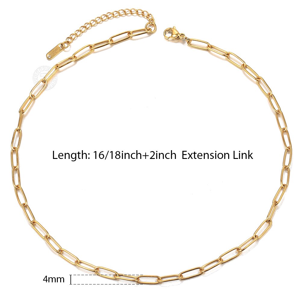 4MM/7MM Paperclip Chain Necklace For Women Gold Color Stainless Steel Cable Link Retro Choker 2021 New Hot Dropshiping Jewelry