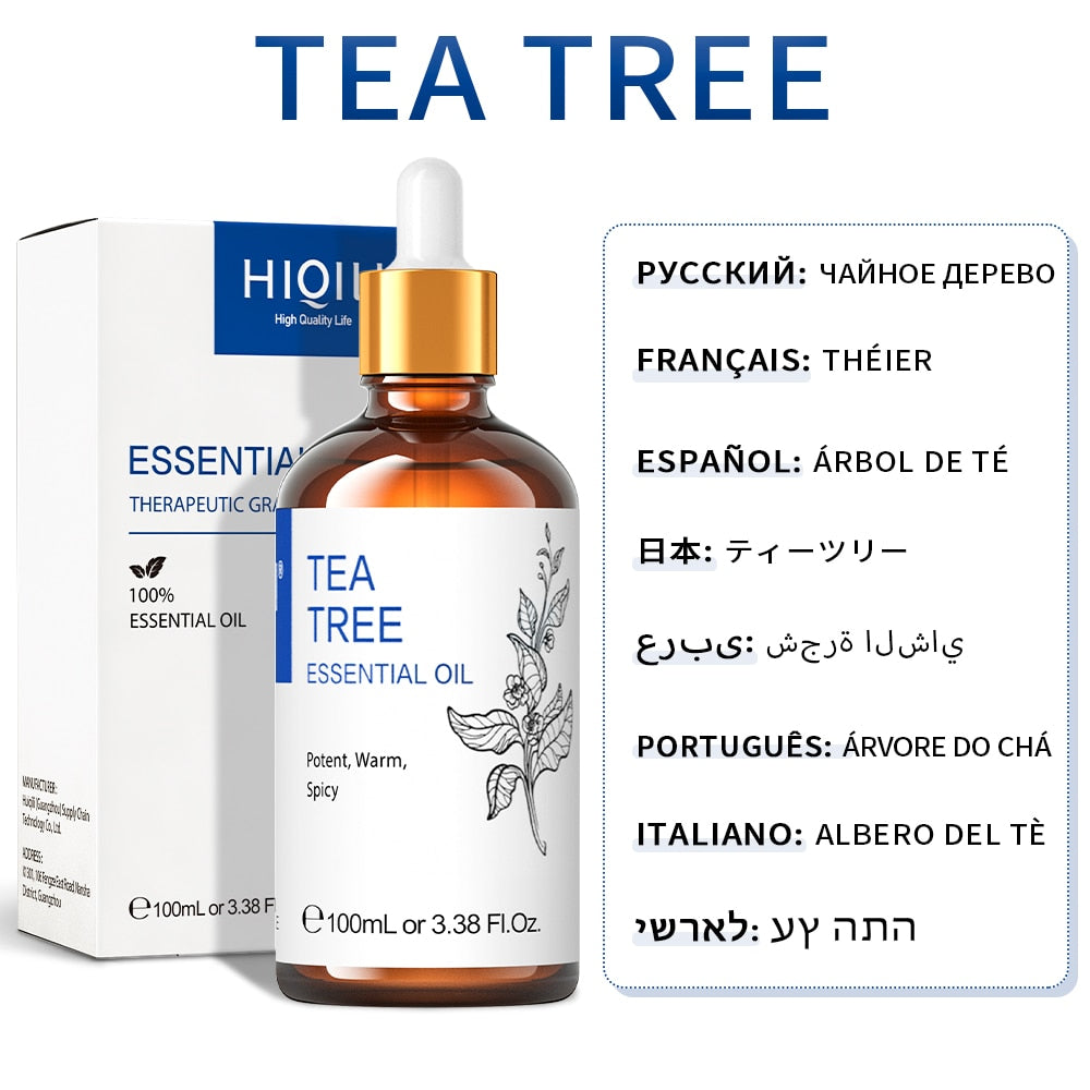 HIQILI 100ML Tea Tree Essential Oils for Diffuser Humidifier Aromatherapy Massage Aromatic Oil for Candles Making Soap Hair care