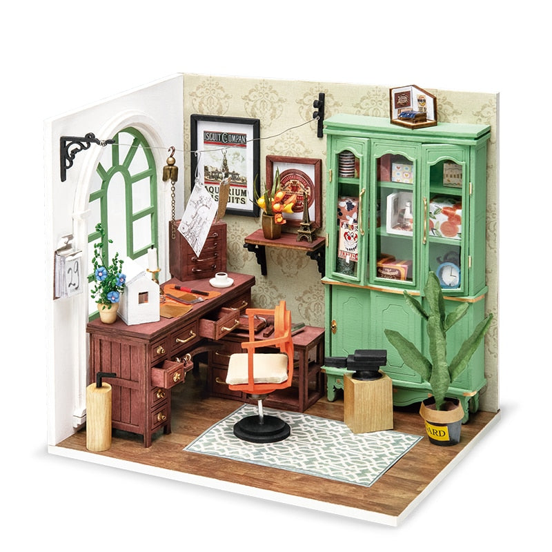 Robotime DIY Studio Bedroom Dining Room House with Furniture Children Adult Doll House Miniature Dollhouse Wooden Kits Toy DGM