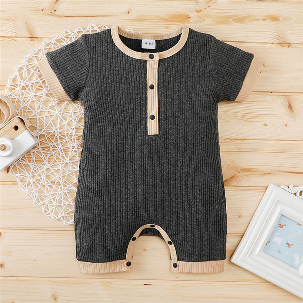 lioraitiin 0-18m Newborn Infant Baby Boy Girl Summer Romper Short Sleeve Cotton Soft Solid Jumpsuit Casual Clothing