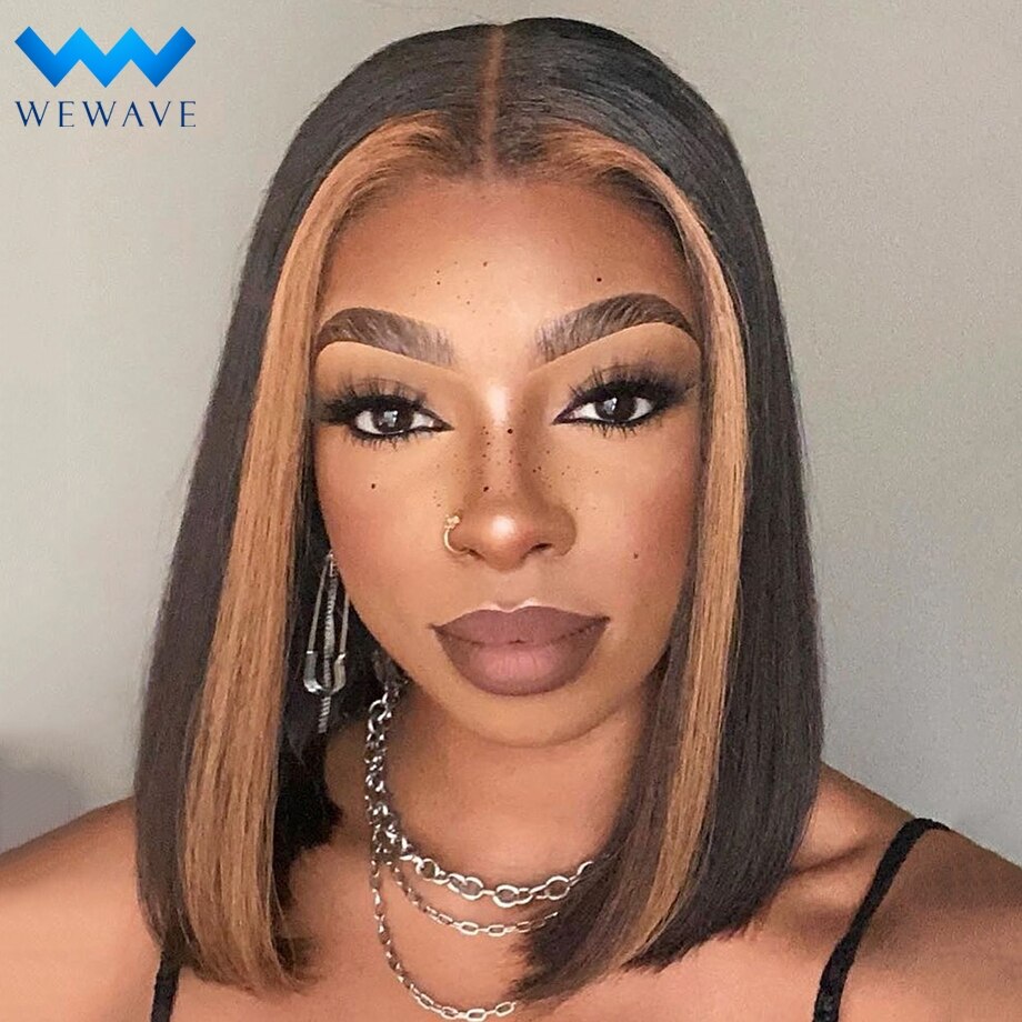 Bob Wig Lace Front Human Hair Wigs For Black Women Brazilian T Frontal Ombre Highlight Wig Straight Human Hair Cheap Short Wigs