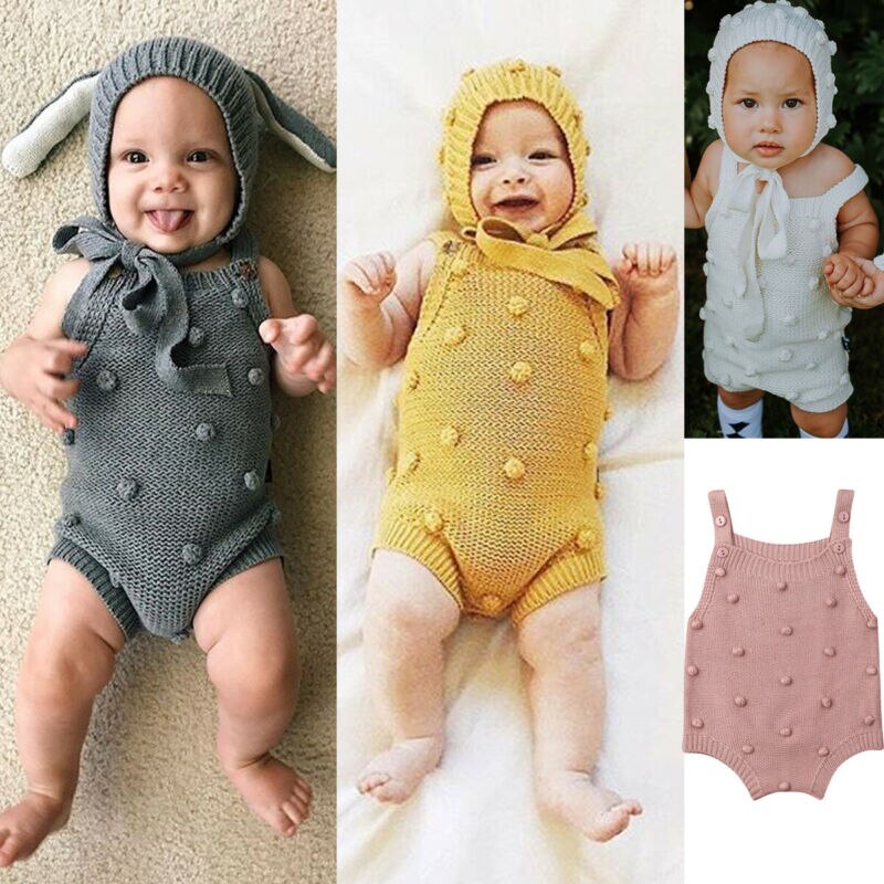 Pudcoco US Stock 0-18M Newborn Baby Boy Girl Bodysuit Jumpsuit Knitted Clothes Warm Solid 4 Colors Cotton Outfit