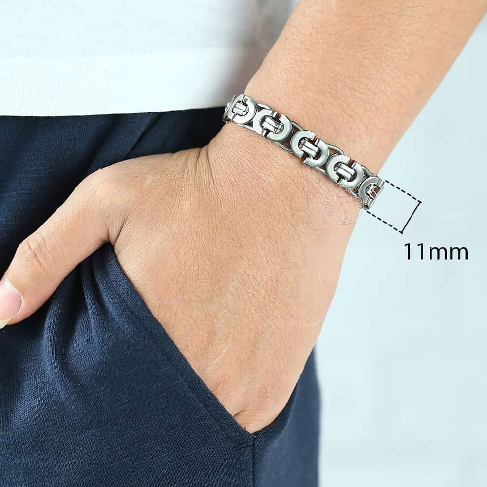 11mm Men Bracelet Silver Color Stainless Steel Flat Byzantine Chain Bracelet For Boys Punk Rock Gothic Male Jewelry KB37