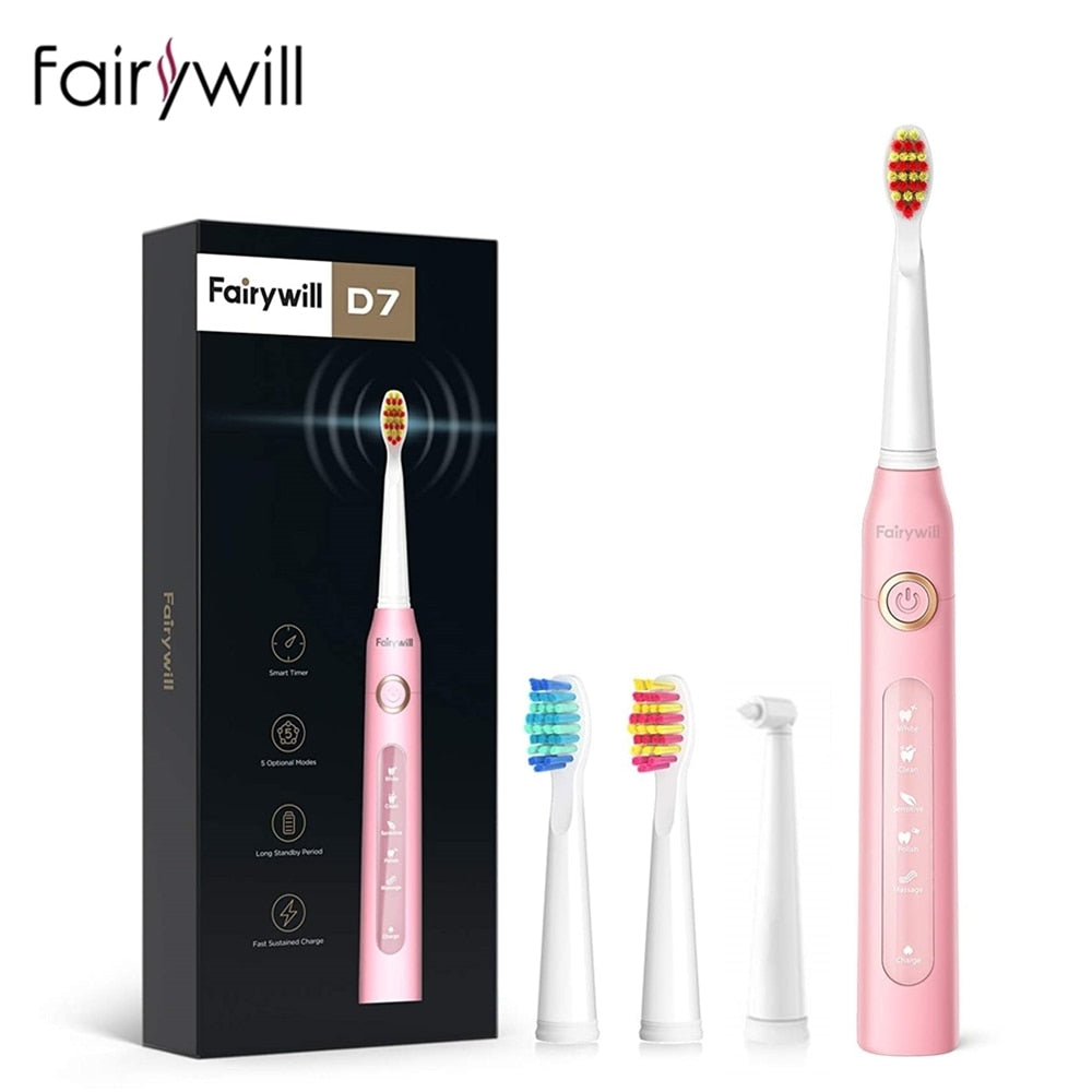 Fairywill Electric Sonic Toothbrush USB Charge FW-507 Rechargeable Waterproof Electronic Tooth Brushes Replacement Heads Adult