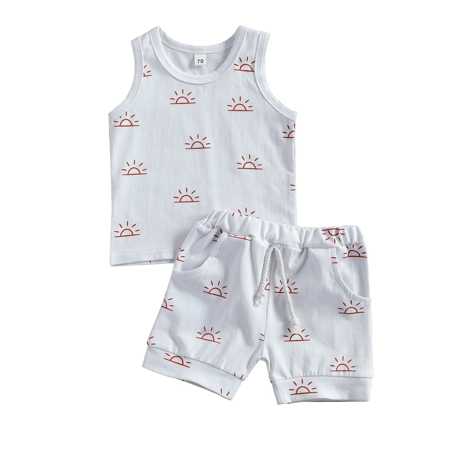 lioraitiin 0-3Years Toddler Baby Boy Girl Clothes Sets Sun Print Sleeveless Pullover Vest Shorts  2 Colors 2Pcs Outfit