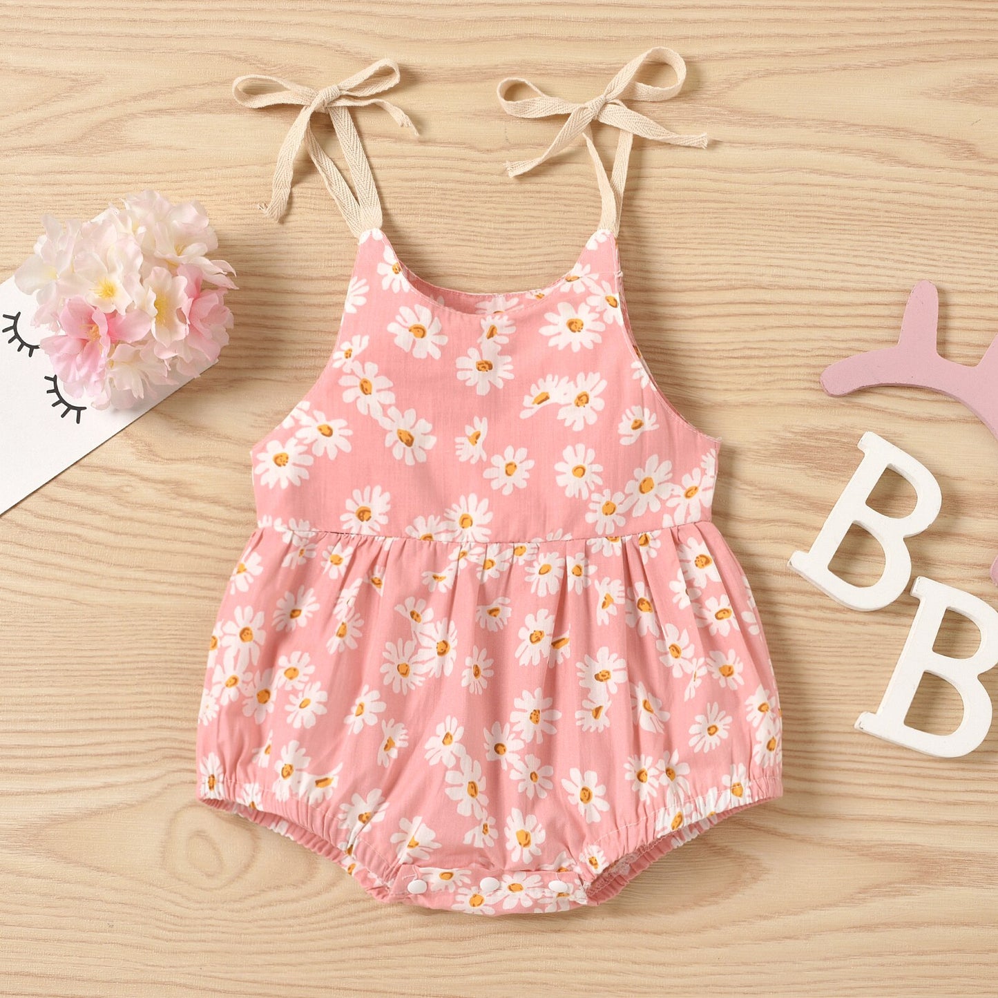 lioraitiin 0-24M Newborn Infant Baby Girl&#39;s Romper Daisy Print Sleeveless Sling Jumpsuit Suit 3Colors