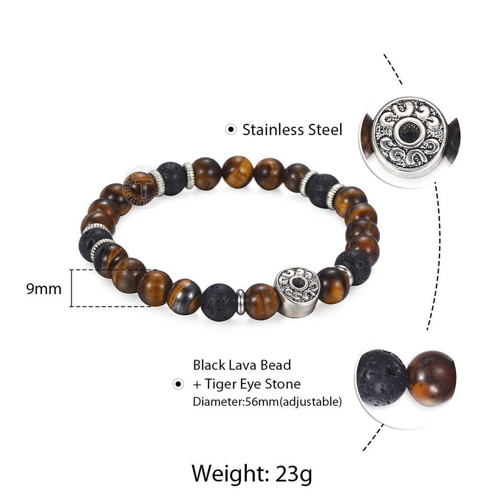 Tiger Eye Stone Beads Bracelet For Men Stainless Steel Charm Bracelets Male Jewelry Men's Valentines Gifts Dropshipping DB42