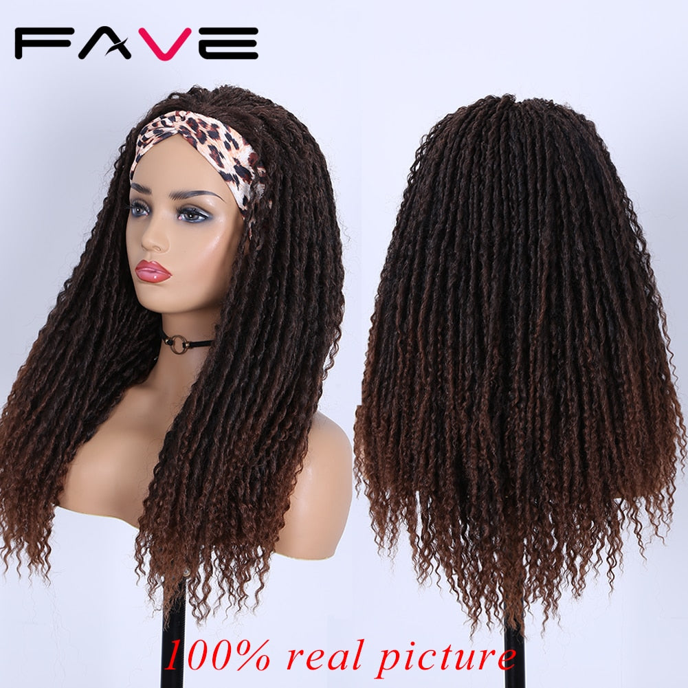 Fave Headband Dreadlock Curly Synthetic Wig Goddess Hand Braided Twist Black Brown For Black Women Daily Cosplay Braiding Hair