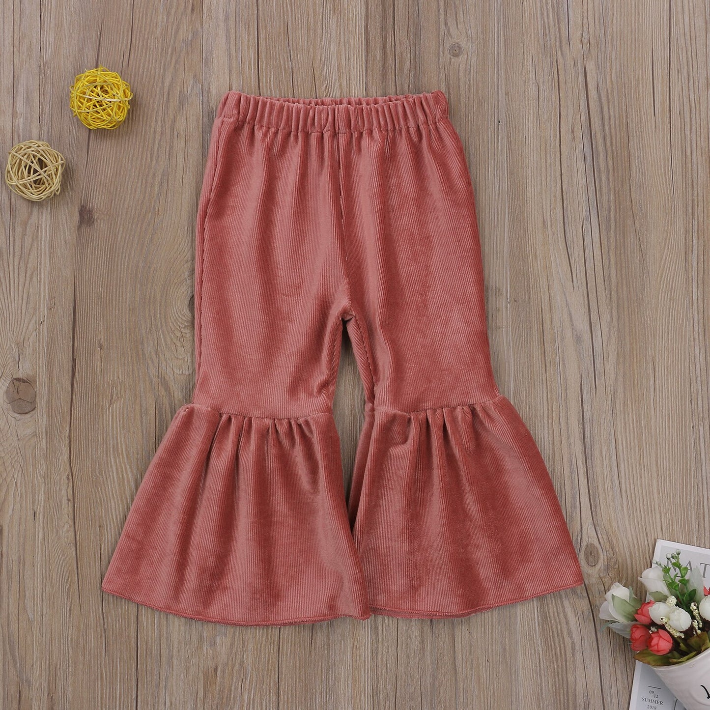 lioraitiin 1-6Years Toddler Baby Trousers Lovely Flare Pants Solid Elastic High Waist Causal Trousers Outfits 4 Colors