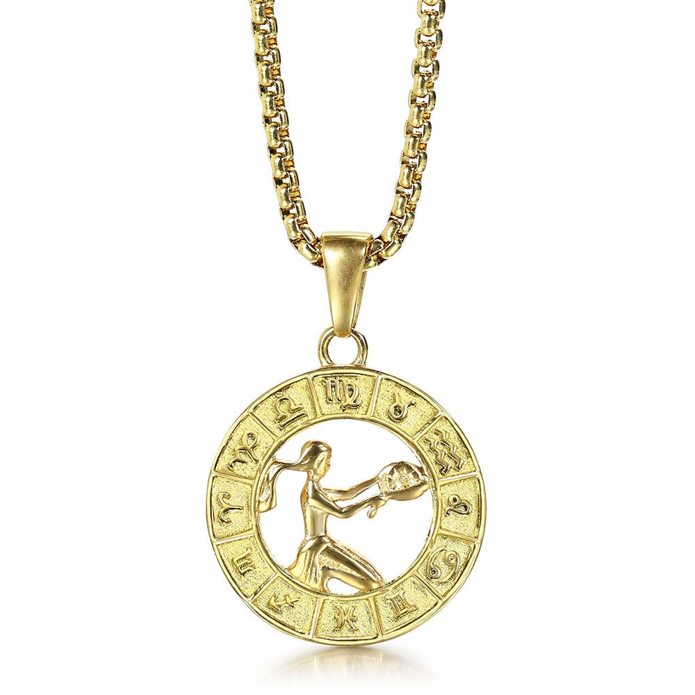 Fashion Gold Silver Color 12 Zodiac Sign Constellation Pendant Necklace For Men Women 22inch US Stock Dropship Jewelry KP656US