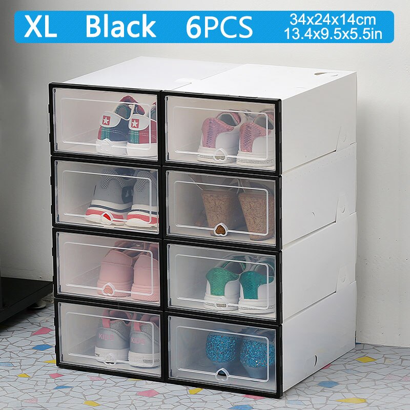 6pcs Transparent Shoe Box Thickened Dustproof Desktop Cosmetic Storage Box Stackable Combination Shoe Cabinet Shoe Organizers