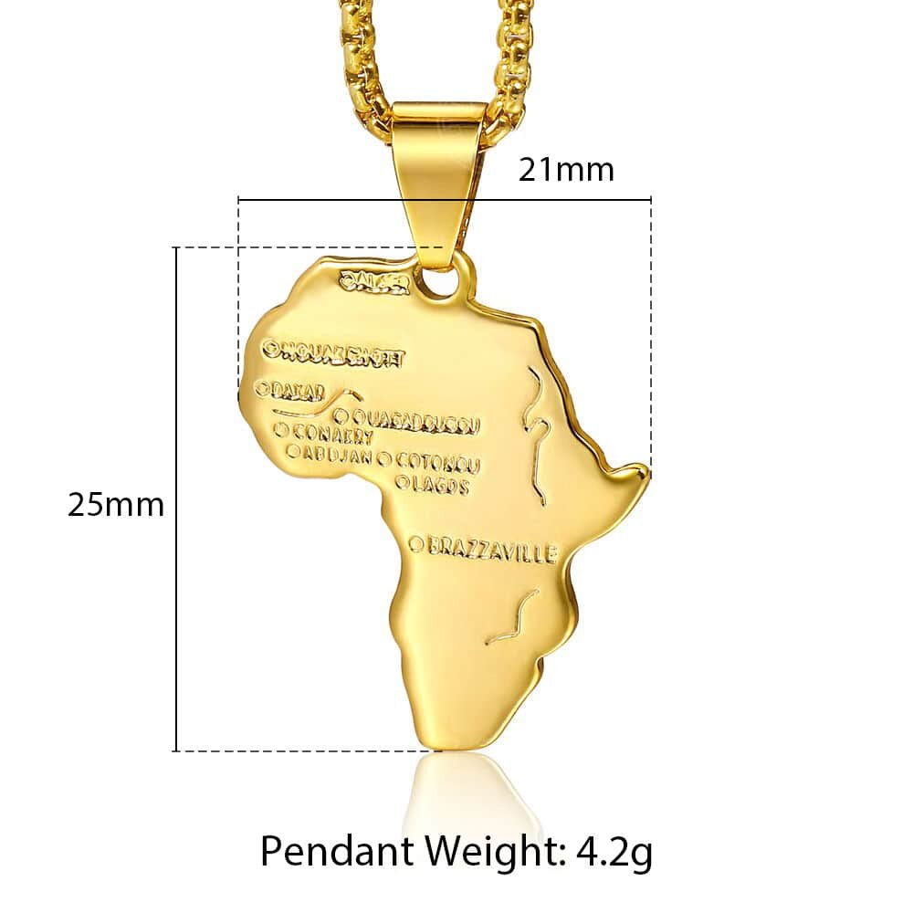 Pendant Necklace for Men Women Gold Color Africa Map Shape Pendant Box Link Chain Necklace Dropshipping GP56A