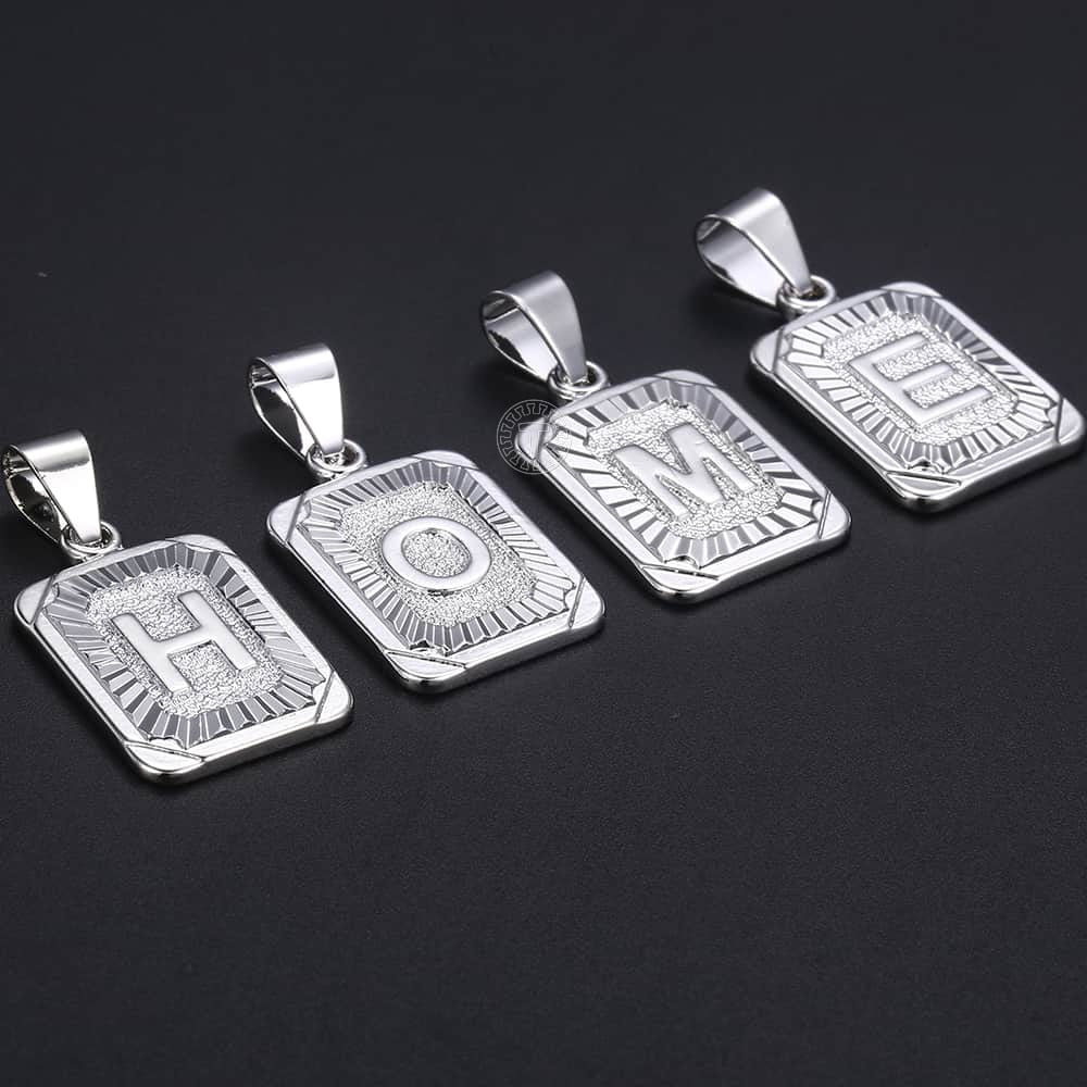 Sliver Color Initials Name Pendant Necklace Alphabet Letter A J K Charm 3mm/5mm Cuban Link Chain Dropshipping  GPM11C