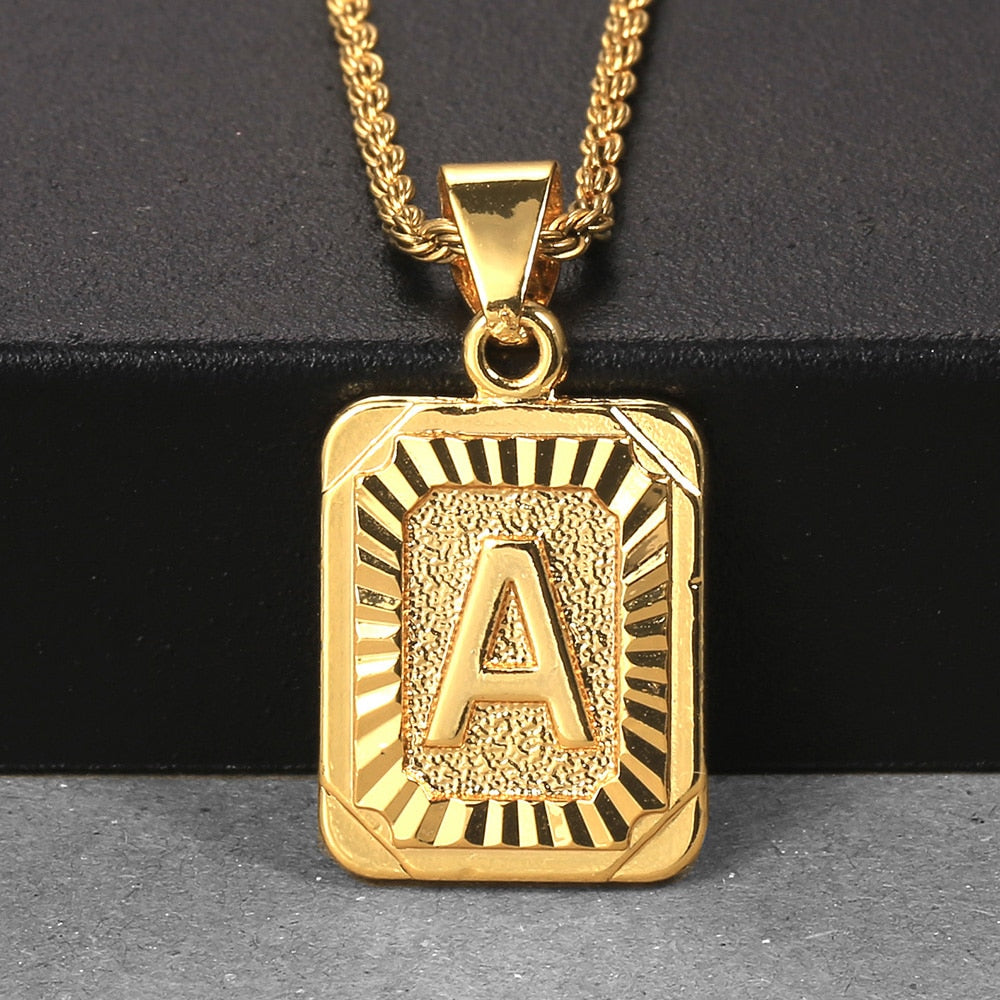 Women Men  A-Z Letter Necklaces Gold Color Initial Name Pendant Rope Chain English Alphabet Couple Jewelry Gift Dropshipping