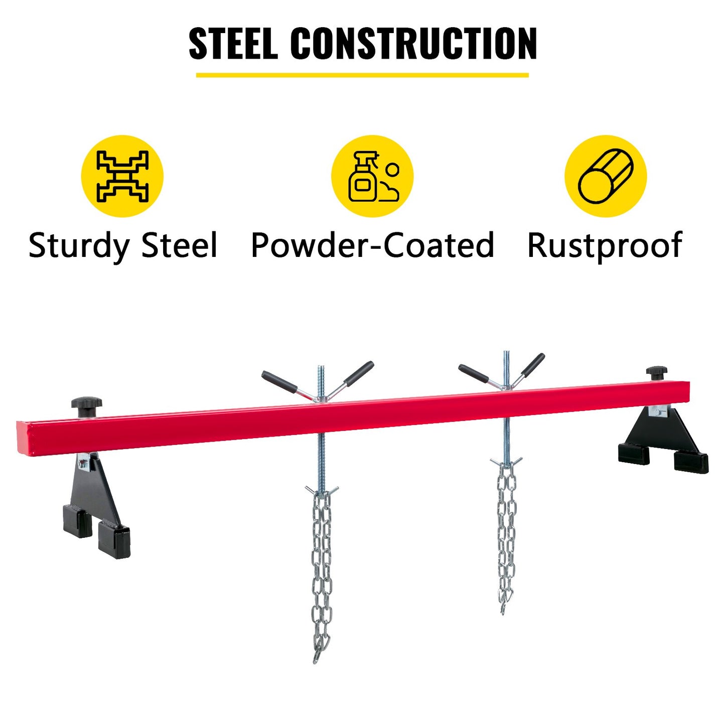 VEVOR Engine Support Crossbar 1100LBS / 500KG Load Capacity Adjustable Height with 2 Rotating Hoists 2 Heavy-Duty Steel Chains