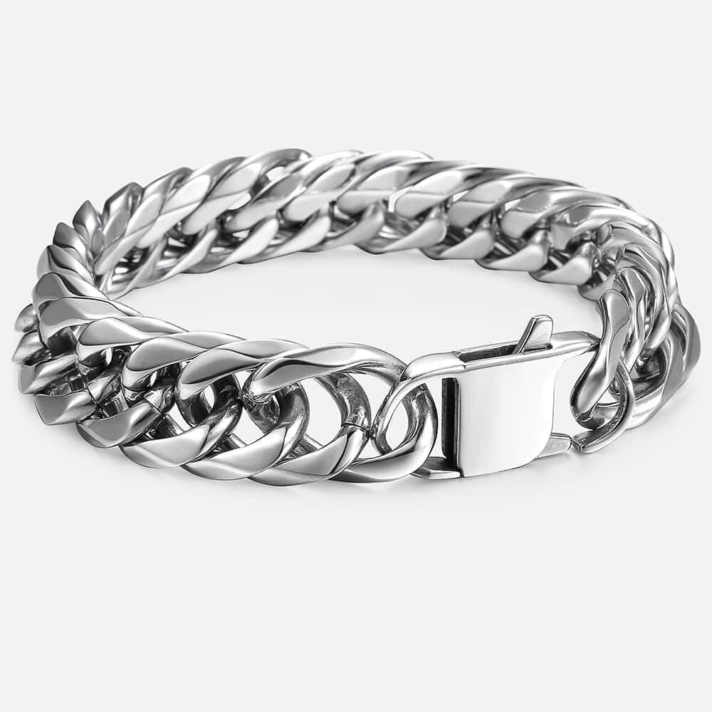 10/15mm Mens 316L Stainless Steel Bracelet Heavy Cut Double Curb Link Rombo Chain for Men Boy Gold Silver Color 7-11" DHBM117