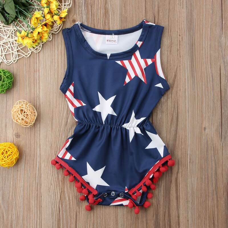 lioraitiin 0-24M Newborn Baby Girls Clothing Fourth of July Kids Baby Girls Star Romper Jumpsuit Playsuit Outfits