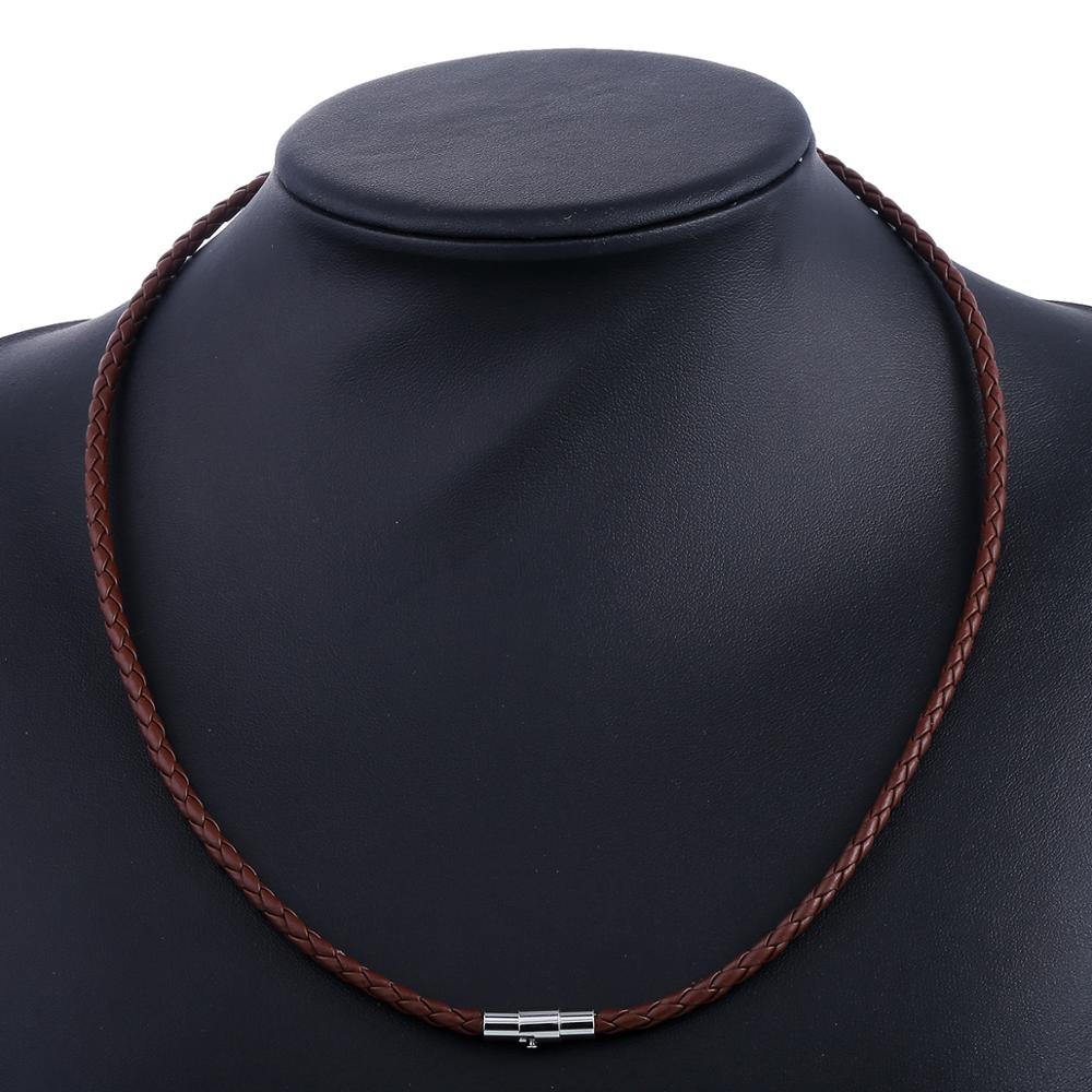 Men's Leather Choker Brown Black Braided Rope Chain Necklace For Men Boys Stainless Steel Clasp Male Jewelry Dropshipping UNM09A