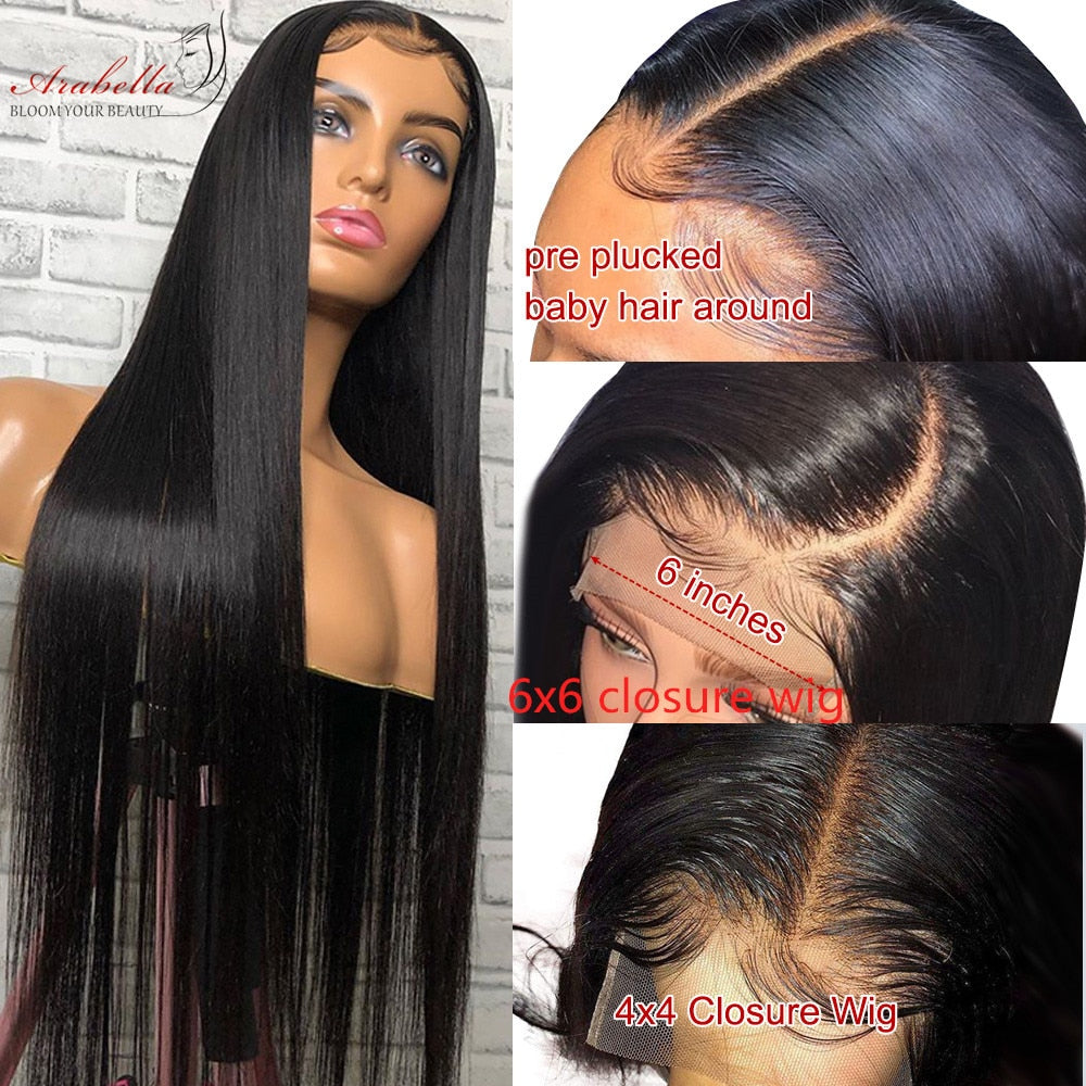 32 Inches Transparent Lace Frontal Wig Brazilian Straight Remy T Part Lace Front Wig With Baby Hair Pre Plucked Lace Closure Wig