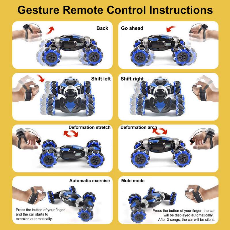 2.4GHz 4WD Radio Gesture Induction RC Car Remote Control Car Road Drift Vehicle Music Dancing Twist Stunt Car Gifts for Kids