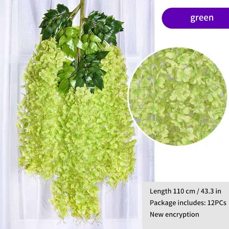 12Pcs Wisteria Artificial Flower Rattan Wreath Arch Wedding Home Garden Office Decoration pendant Plant Wall Decoration