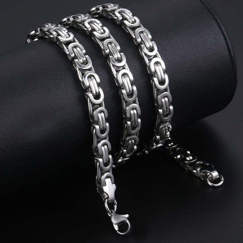 11mm 316L Stainless Steel Flat Byzantine Link Necklace For Mens Boys Punk Hip Hop Silver Color Choker Necklaces KN05