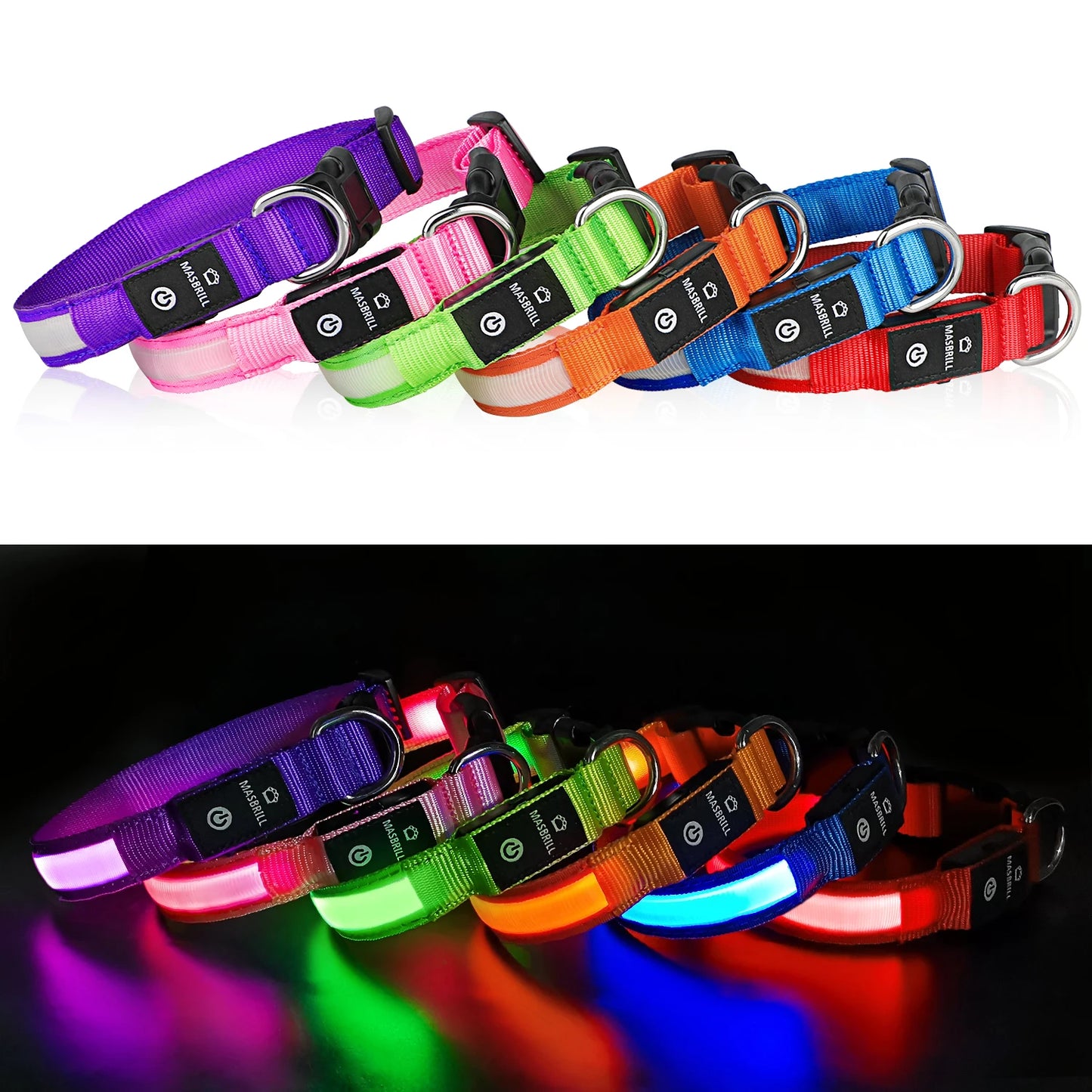 MASBRILL Dog Collar Adjustable Tactical Dogs Collars Pet Luminous Flashing Necklace Pet Led Collar For Small Big Dogs Supplies