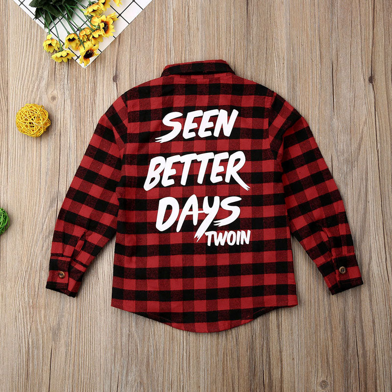 Pudcoco US Stock Free Shipping Toddler Kids Baby Boy Girl Plaid Letter Turn Down Collar Long Sleeve Cotton Tops Shirt  Clothes