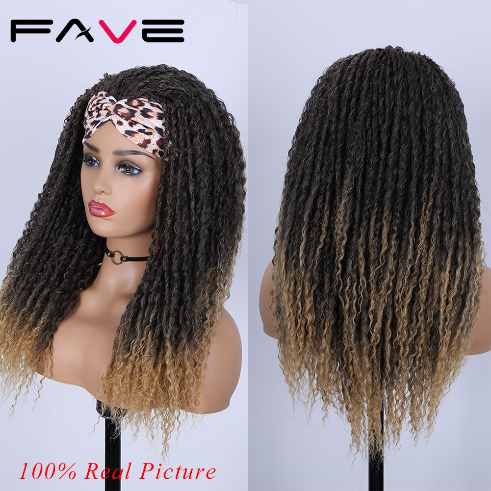 Fave Headband Dreadlock Curly Synthetic Wig Goddess Hand Braided Twist Black Brown For Black Women Daily Cosplay Braiding Hair