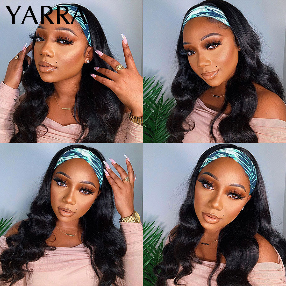 Brazilian Body Wave Headband Wig Human Hair Body Wave Headband Scarf Wigs for Women Remy Natural Hair Machine Made 150% Yarra