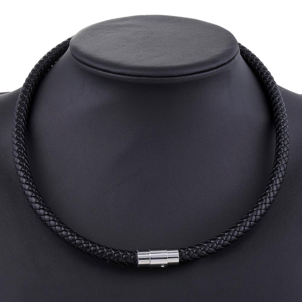 Men's Leather Choker Brown Black Braided Rope Chain Necklace For Men Boys Stainless Steel Clasp Male Jewelry Dropshipping UNM09A