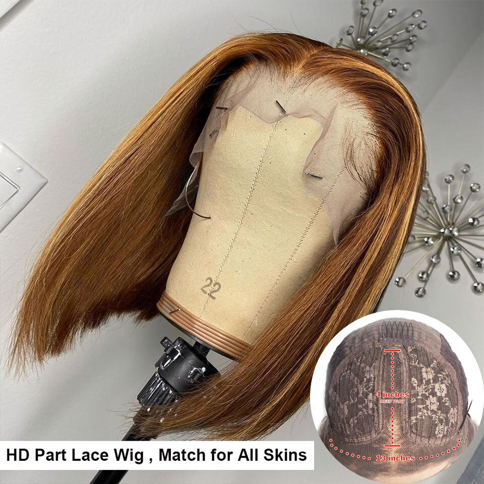 Bob Wig Lace Front Human Hair Wigs For Black Women Brazilian T Frontal Ombre Highlight Wig Straight Human Hair Cheap Short Wigs