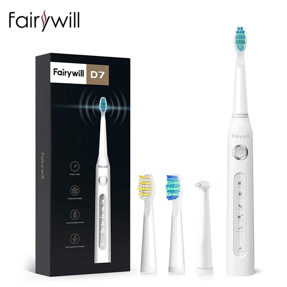 Fairywill Electric Sonic Toothbrush USB Charge FW-507 Rechargeable Waterproof Electronic Tooth Brushes Replacement Heads Adult