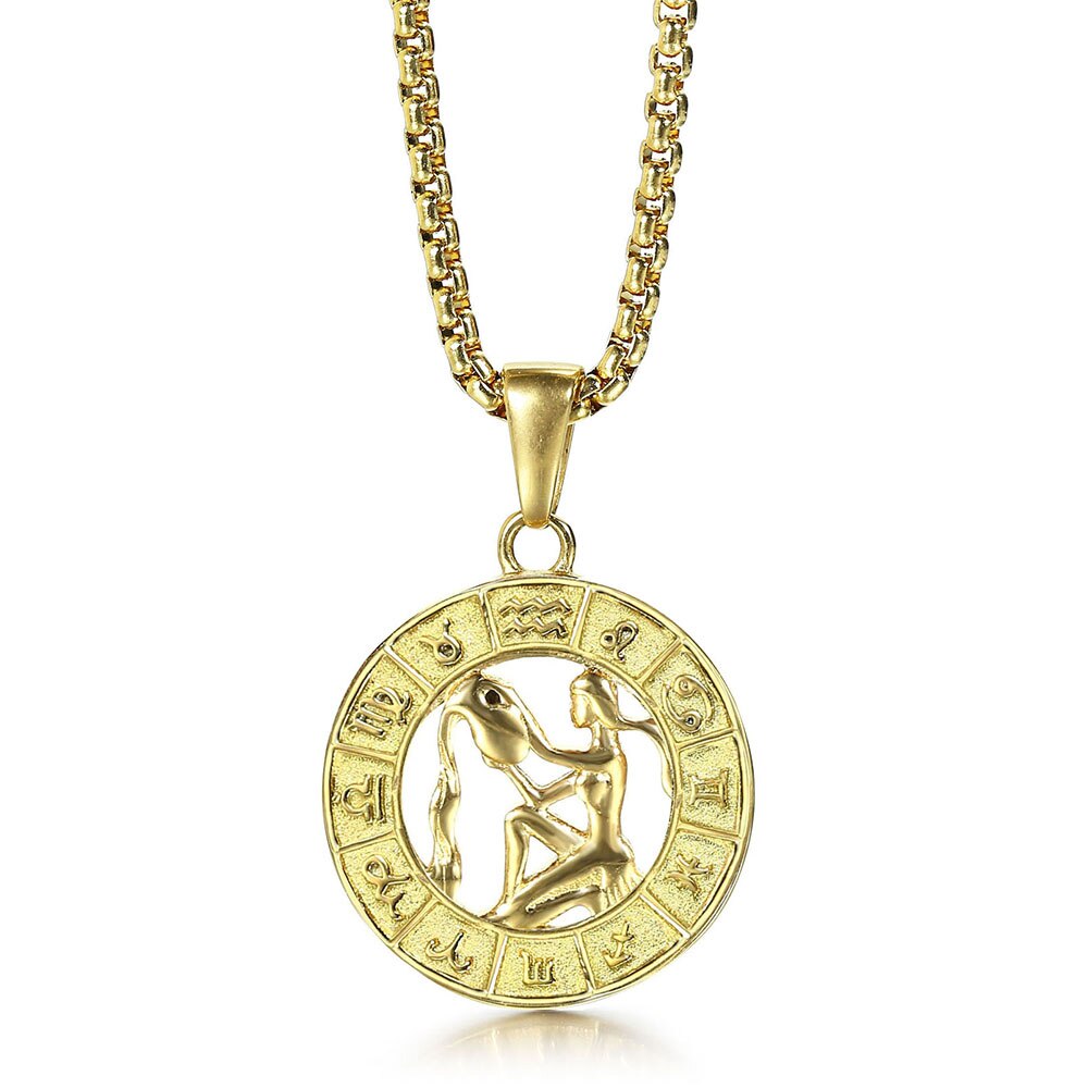 Fashion Gold Silver Color 12 Zodiac Sign Constellation Pendant Necklace For Men Women 22inch US Stock Dropship Jewelry KP656US